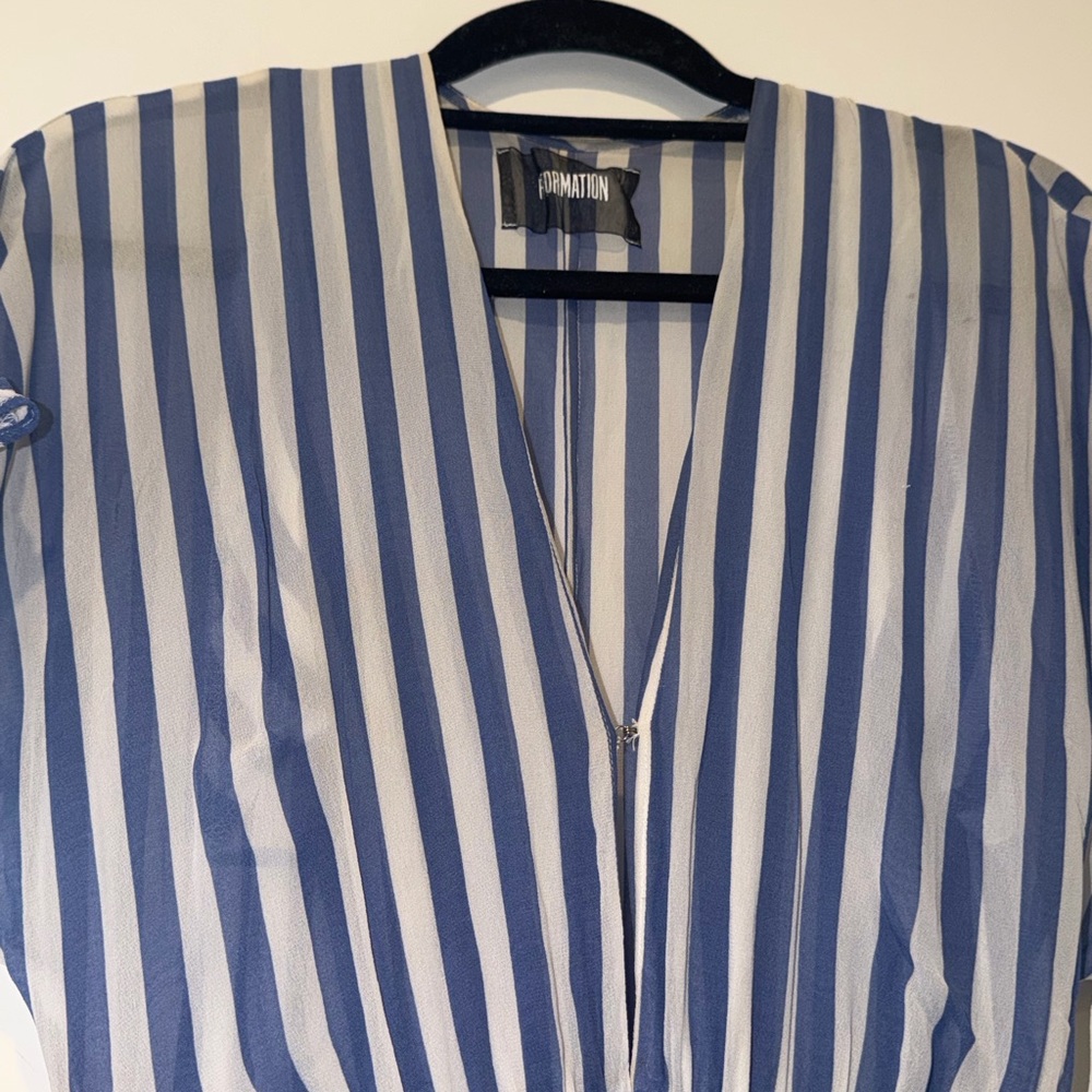 Reformation Blue and White Striped V-Neck Midi Dress - Picture 5 of 6